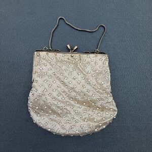 Walborg Vintage 50's Evening Bag Rhinestone Beaded Purse Gold Chain Handle Flaw